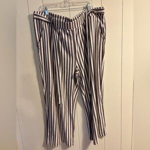 AnyBody Brown and White Striped Lounge Pants with Waist Tie and Pockets
